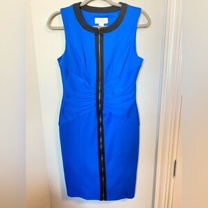Jessica Simpson blue & black perfect sheath dress, sz 6, ruched waist, NWOT
